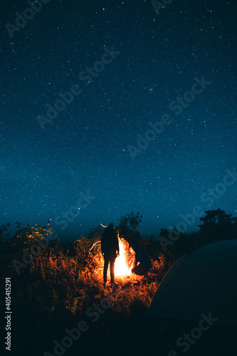 Camping in a Tent Under the Stars