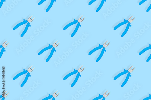 Pliers seamless pattern. Metal pliers with rubber grips.