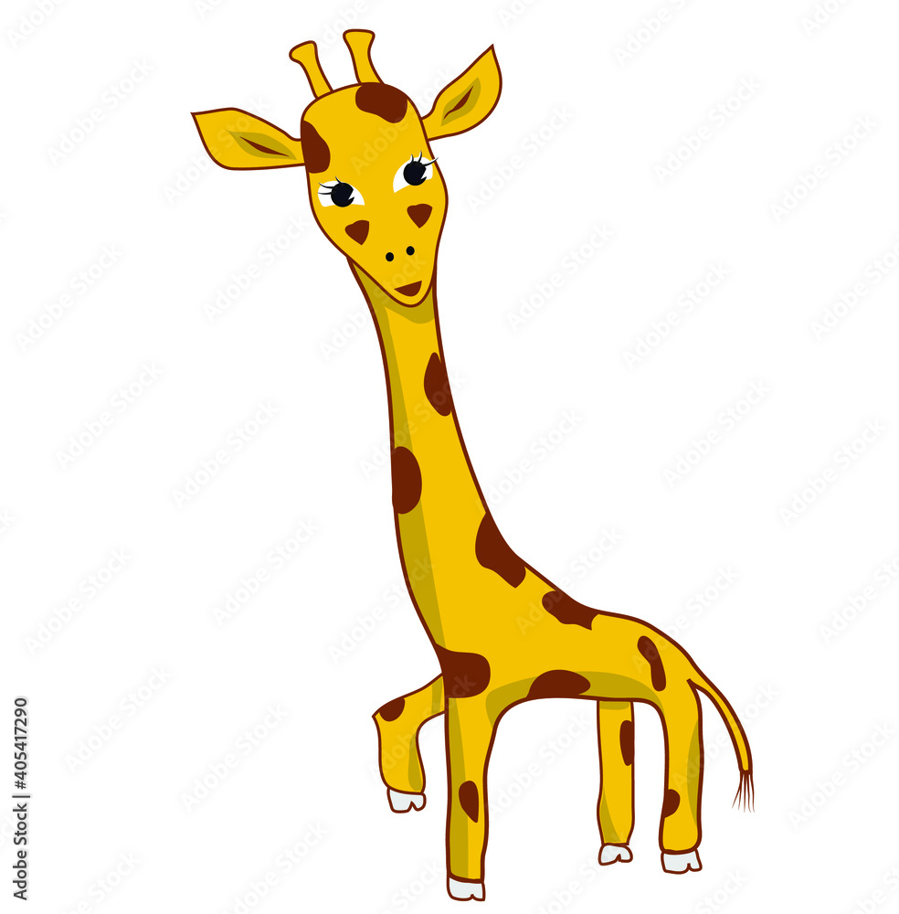 Giraffe animal looking straight - character hand drawing vector flat illuctration Giraffe animal looking straight - character hand drawing vector flat illuctration