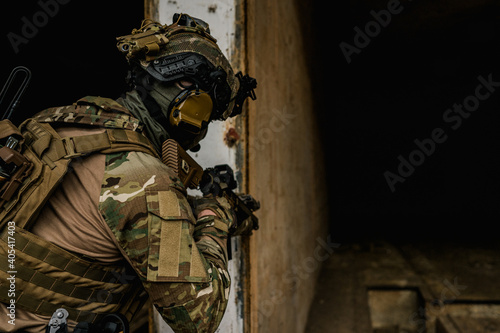 фотографія Special forces soldier doing tactical training in building clearing (CQB)