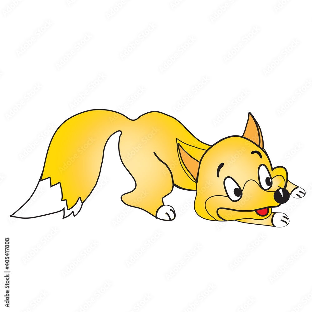 Red fox character - animation hero playing and smiling child's drawing. Red fox character - animation hero playing and smiling child's drawing.