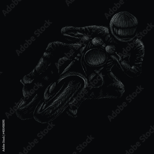 motorcycle vector art illustration T-shirt apparel tattoo design or outwear.  Cute print style motorcycle background. This hand drawing would be nice to make on the black fabric or canvas.