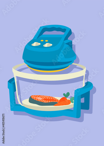 air fryer kitchen tool, kitchenware, vector illustration, flat, cuisine in isolation, aero grill, electric convection, cooking, food