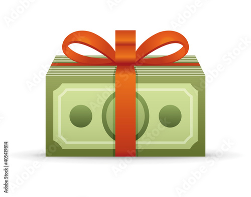 Bonus, stack of cash as gift. Monetary concept. Professional vector icon.