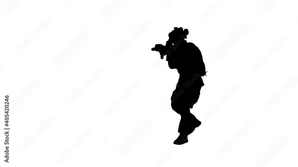Armed marine soldier with assault rifle walking by aiming, Alpha Channel Armed marine soldier with assault rifle walking by aiming, Alpha Channel