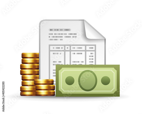 Income concept, money with a payslip. Professional vector icon.