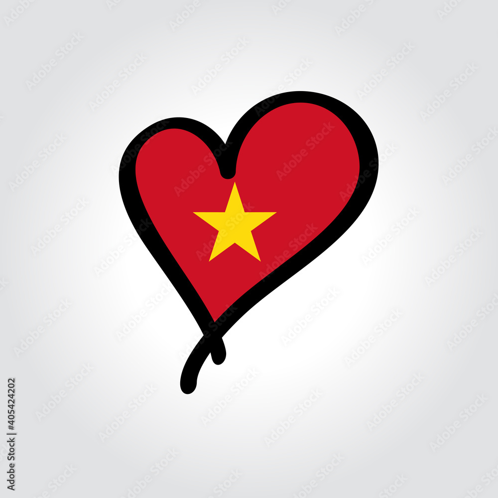 Vietnamese flag heart-shaped hand drawn logo. Vector illustration. Vietnamese flag heart-shaped hand drawn logo. Vector illustration.