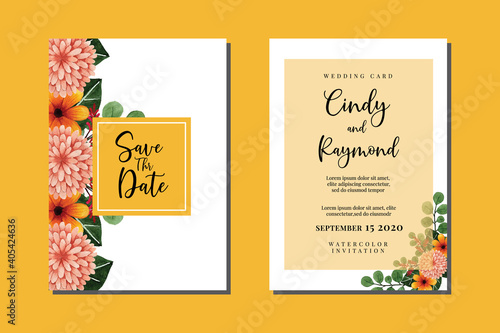 Wedding invitation frame set  floral watercolor hand drawn Dahlia Flower design Invitation Card Template