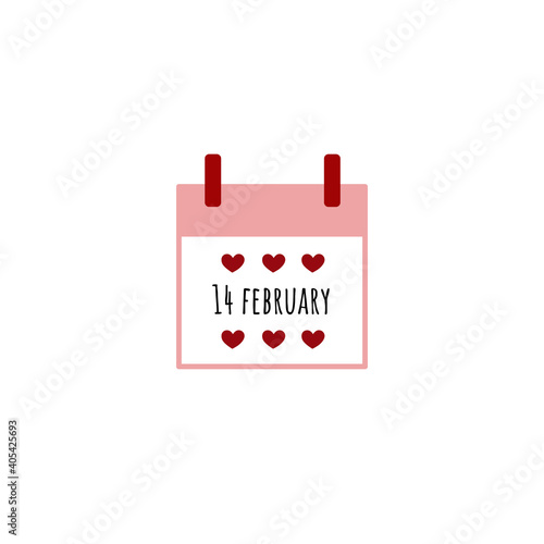 February 14. Calendar icon. Valentine's day. Love. Vector illustration, flat style.