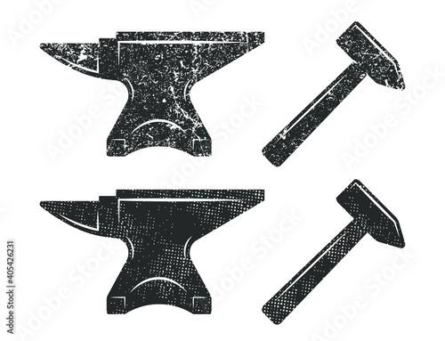  Blacksmith anvil icon shape symbol. Iron smith workshop logo sign. Vector illustration image. Isolated on white background. photo