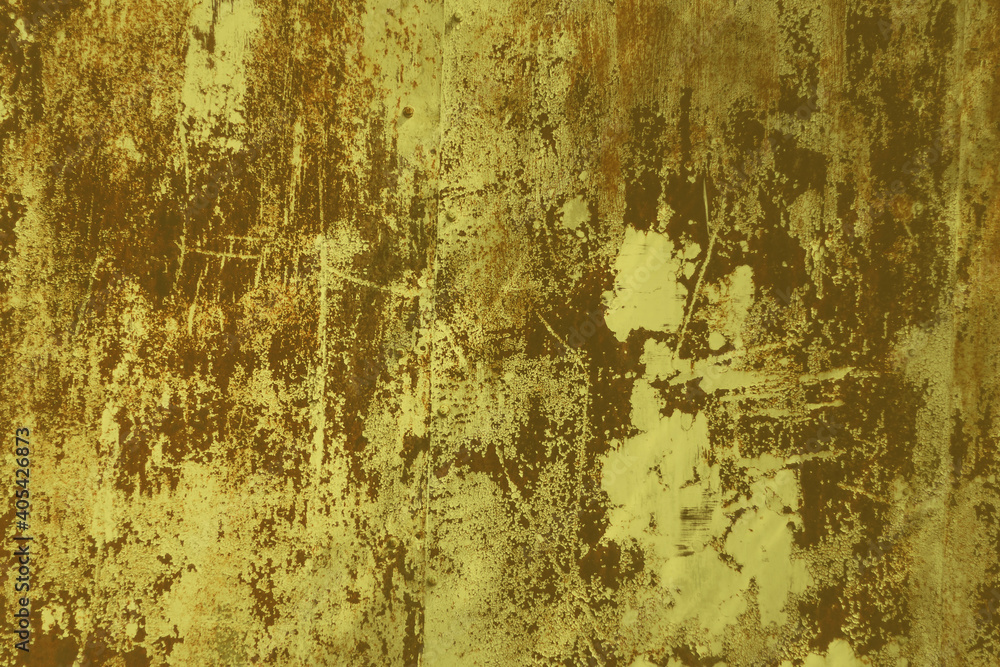 Fototapeta premium Trendy Color of the year 2021 Illuminating yellow. Rusty metal background. Old rust texture.