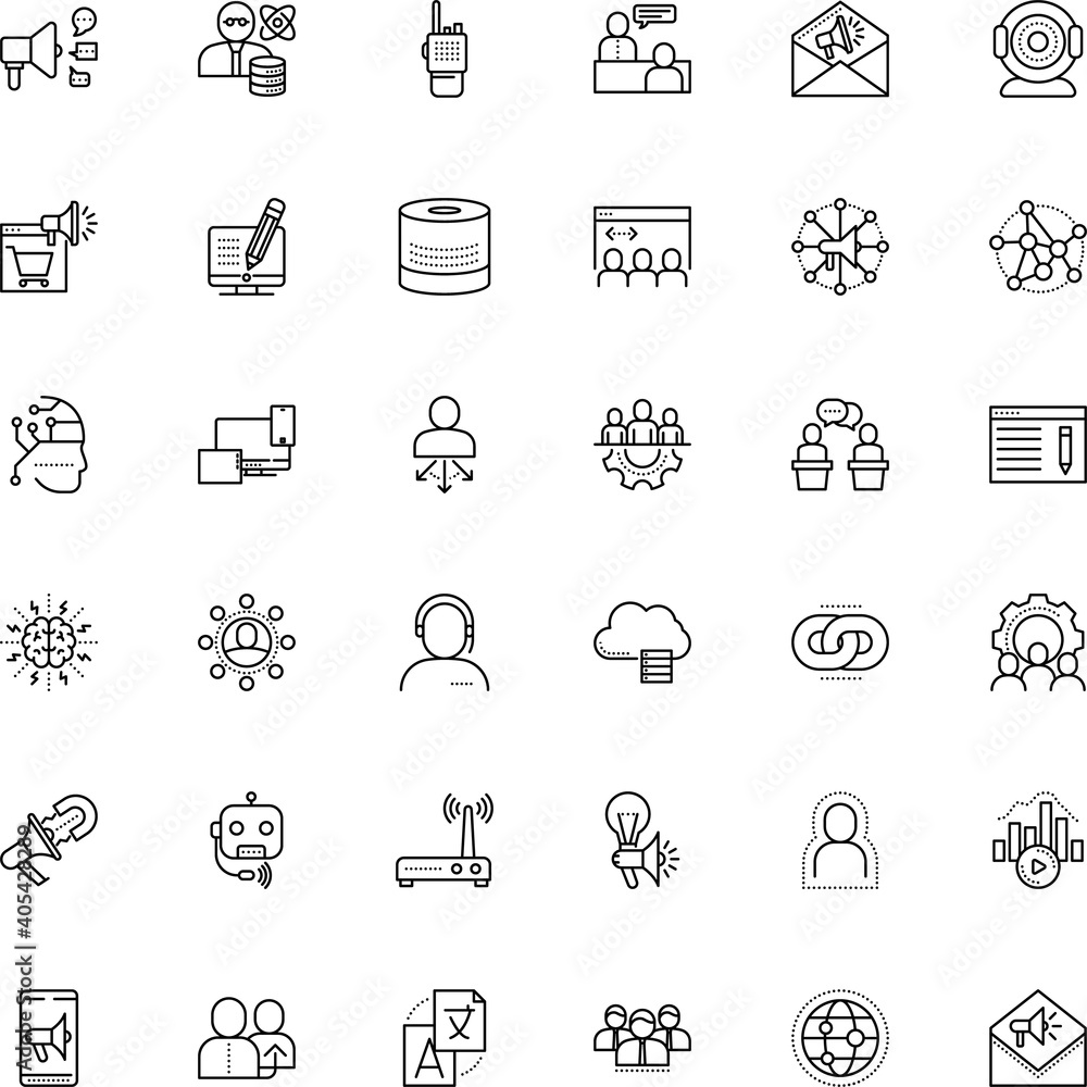 communication vector icon set such as: together, brainstorm, wire, generating, grey, bulb, responsive, copywriting, candidate, lens, leader, word, notebook, sphere, covid-19, behaviour, walkie