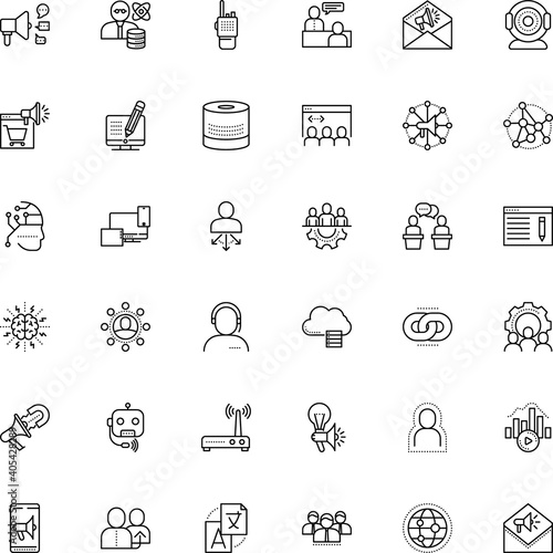 Fototapeta Naklejka Na Ścianę i Meble -  communication vector icon set such as: together, brainstorm, wire, generating, grey, bulb, responsive, copywriting, candidate, lens, leader, word, notebook, sphere, covid-19, behaviour, walkie