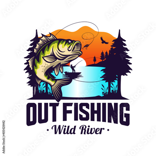 Fishing logo design template illustration . Sport fishing Logo

