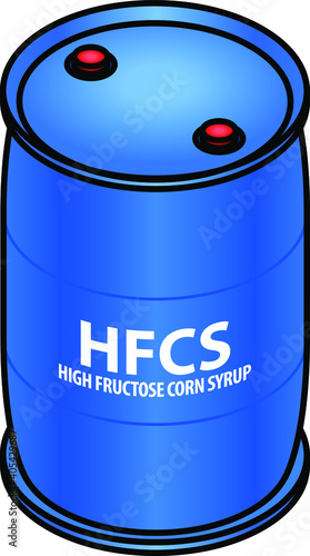 A drum of industrial ingredient used in manufactured food. HFCS high fructose corn syrup.