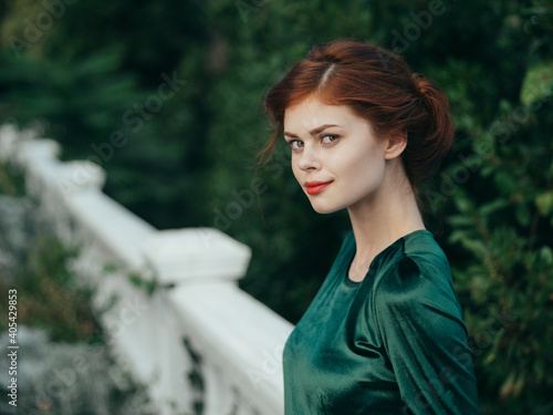 Woman in black dress attractive look romance architecture walk