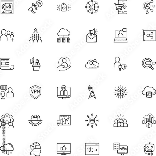 communication vector icon set such as: antenna, text, election, audience, press, chain, live, talking, inbound, specialist, form, hardware, study, outbound, current, headlines, cloudscape, www