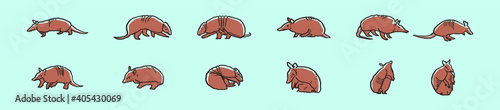 set of armadillo cartoon icon design template with various models. vector illustration isolated on blue background
