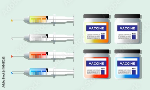 Vaccine and Syringe for Covid 19 in Various Color