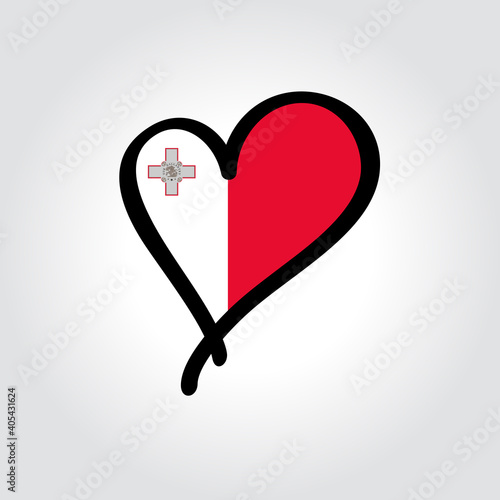 Maltese flag heart-shaped hand drawn logo. Vector illustration.