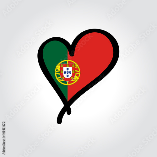 Portuguese flag heart-shaped hand drawn logo. Vector illustration.