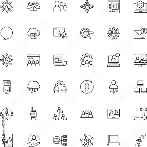 communication vector icon set such as: police, job, detector, collaboration, pedestrian, behaviour, page, creative, monitor, transmitter, consumer, clip, graph, follow, forum, movement, wifi, sticker