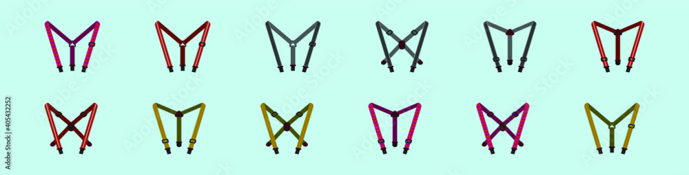 set of suspenders cartoon icon design template with various models. vector illustration isolated on blue background set of suspenders cartoon icon design template with various models. vector illustration isolated on blue background