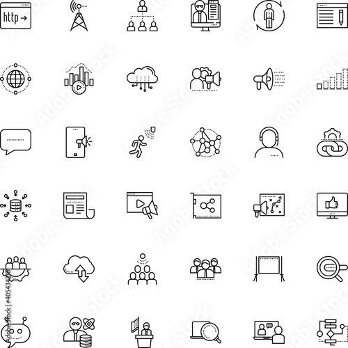 communication vector icon set such as: men, algorithm, school, course, lens, special, research, comment, voice, window, thumb, tribune, audio, corporation, public, wide, delegation, arrow, low