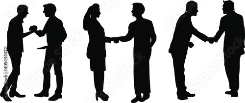 Businessmen, colleagues shake hands, Businessmen, colleagues shake hands, welcome acquaintance in the office, conclude a deal, conclude an agreement after successful negotiations. Silhouettes.