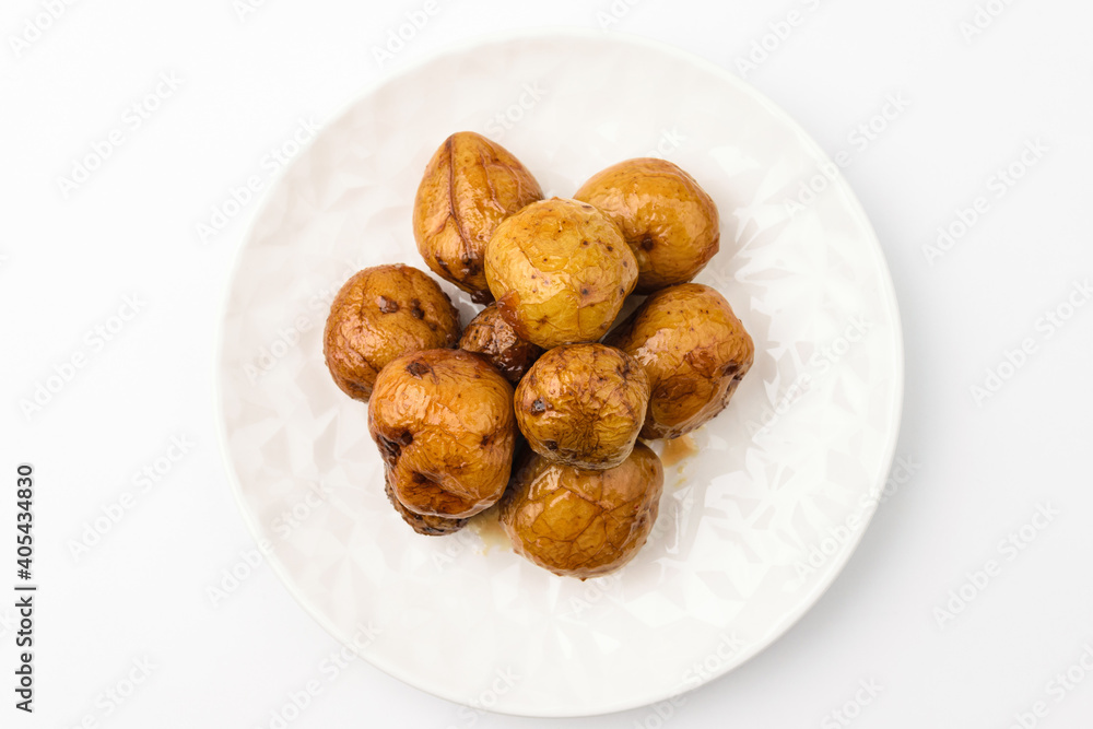 Boiled egg potatoes on a white background Boiled egg potatoes on a white background