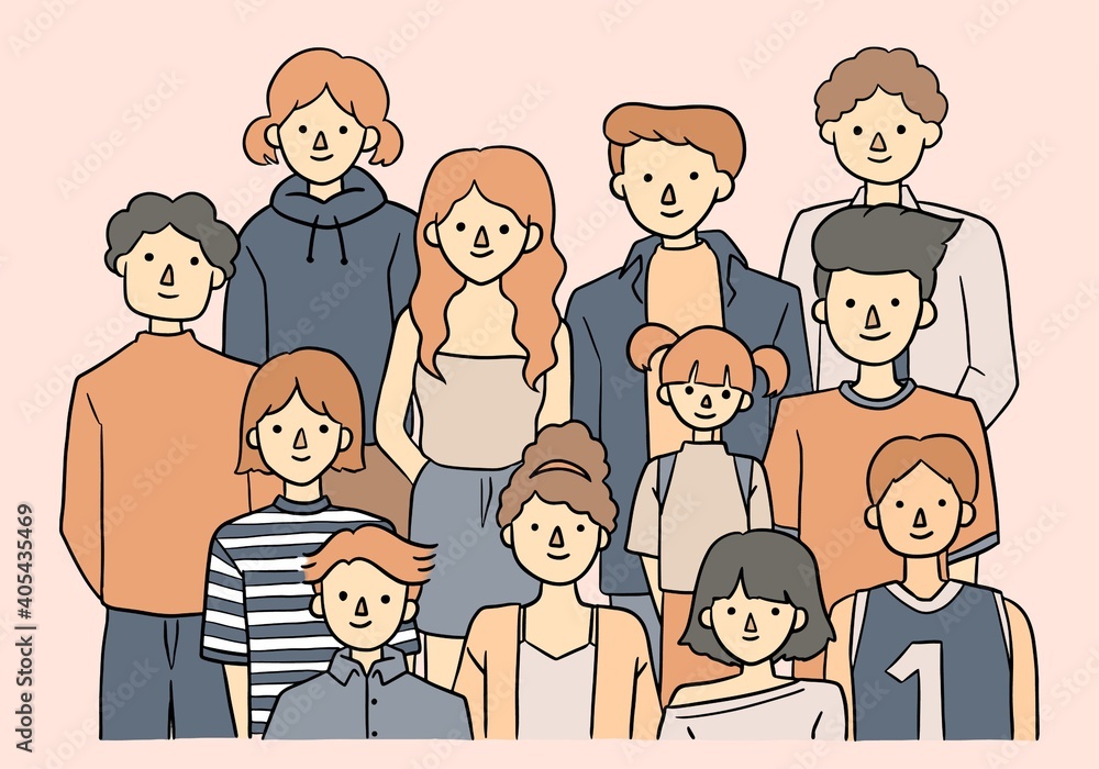 Crowd of Young People Cute Hand Drawn Illustration Crowd of Young People Cute Hand Drawn Illustration