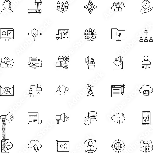 communication vector icon set such as: code, government, training, wide, president, survey, communicate, post, research, flow, help, networking, finance, landing, command, market, player, psychology