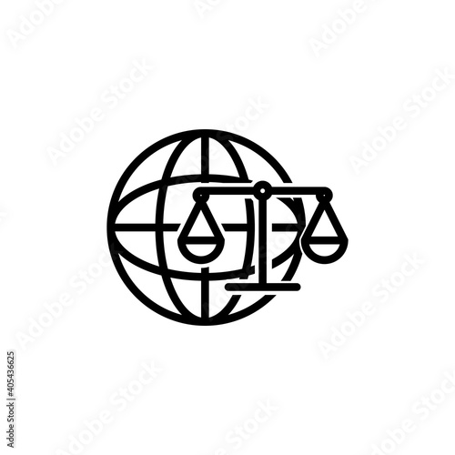Earth line icon with balance. legal symbol. simple design editable. Design template vector