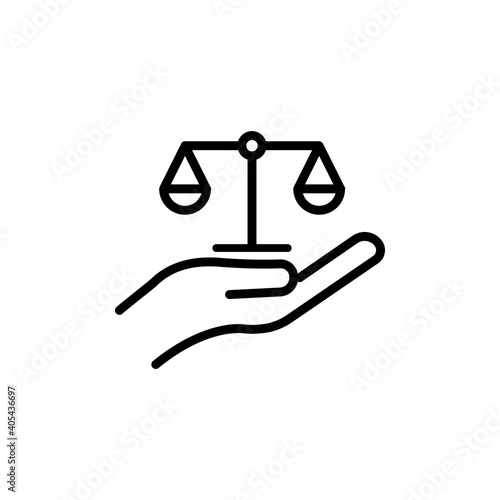 Hand line icon with balance. legal justice symbol. simple design editable. Design template vector