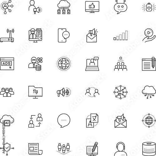 communication vector icon set such as: helpline, feed, telemarketing, protocol, relationship, hotline, meeting, wire, world, antenna, datacenter, microphone, client, together, useful, broadband, info