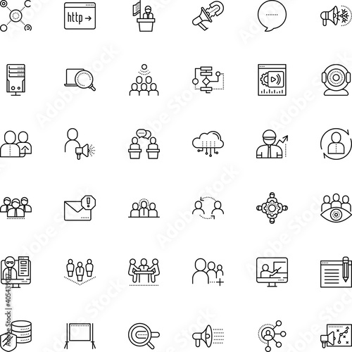 communication vector icon set such as: eye, no, generate, show, course, file, cam, standing, growth, address, interface, net, click, programming, badge, teacher, algorithm, http, cooperation, cog