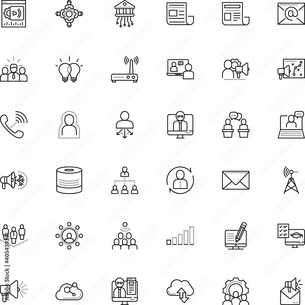 communication vector icon set such as: professional, laptop, female, exam, broadband, council, test, answer, analytics, mental, stop virus, teleworking, transaction, empathy, tribune, therapy, eps