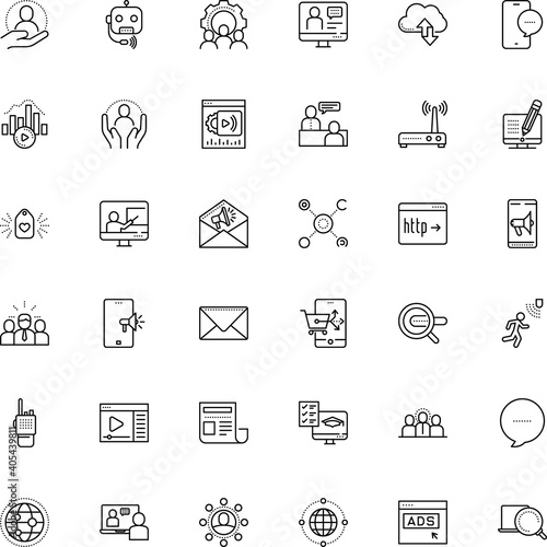 communication vector icon set such as: legal, story, machine, profit, detector, walkie-talkie, cell, live, robot, assistant, transmitter, go, finance, revenue, domain, content, api, http, referral