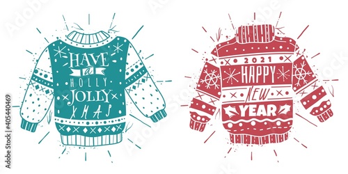 Christmas ugly sweaters lettering set