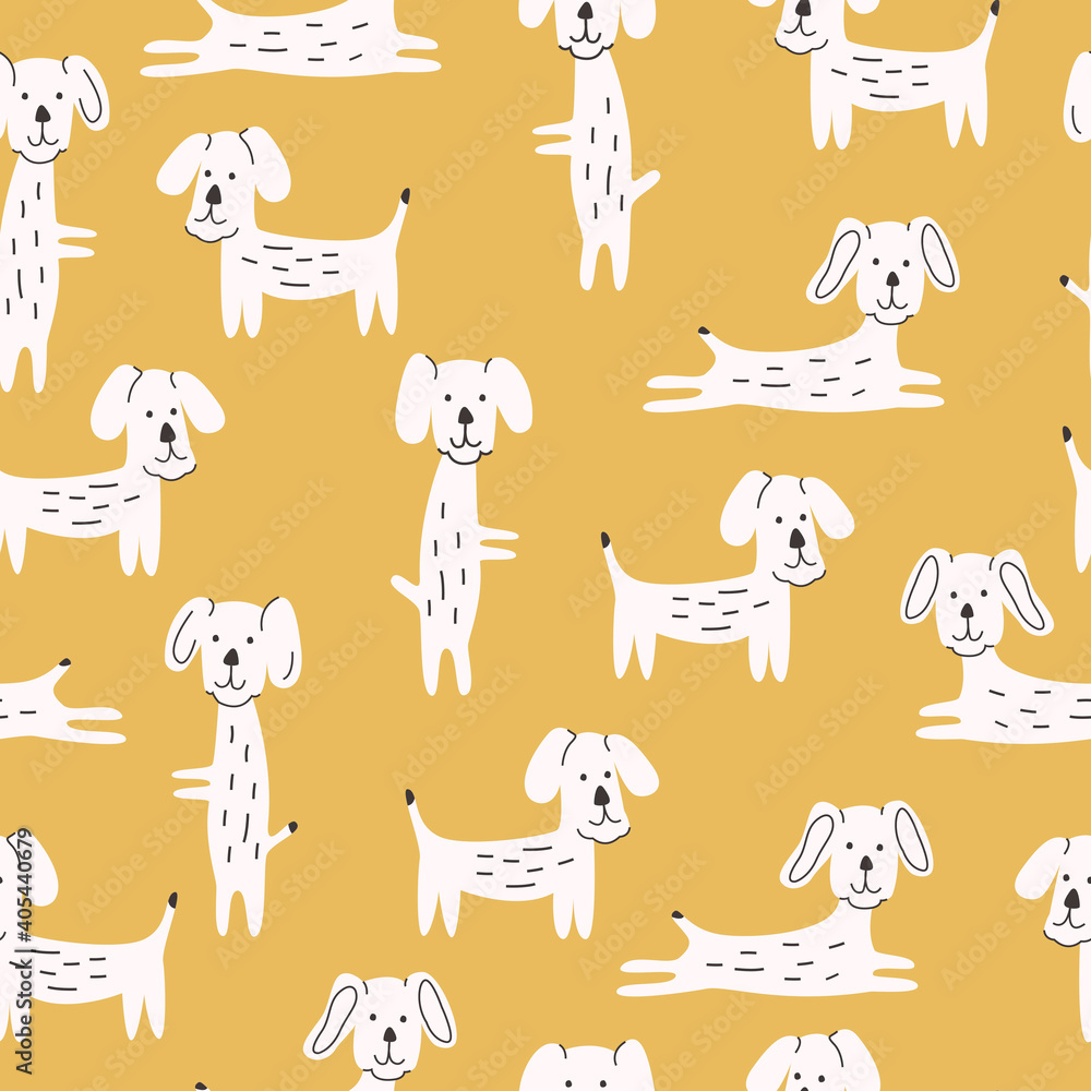Seamless Pattern Cute Dogs Modern Design Vector Illustration