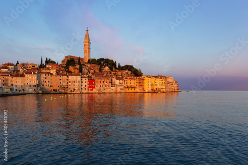 Wonderful morning view of old Rovinj town with multicolored buildings, Croatia.