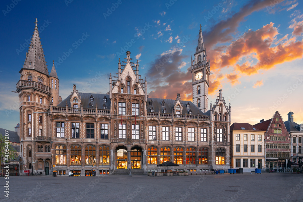 Old Post palace, front view, Ghent, Belgium.