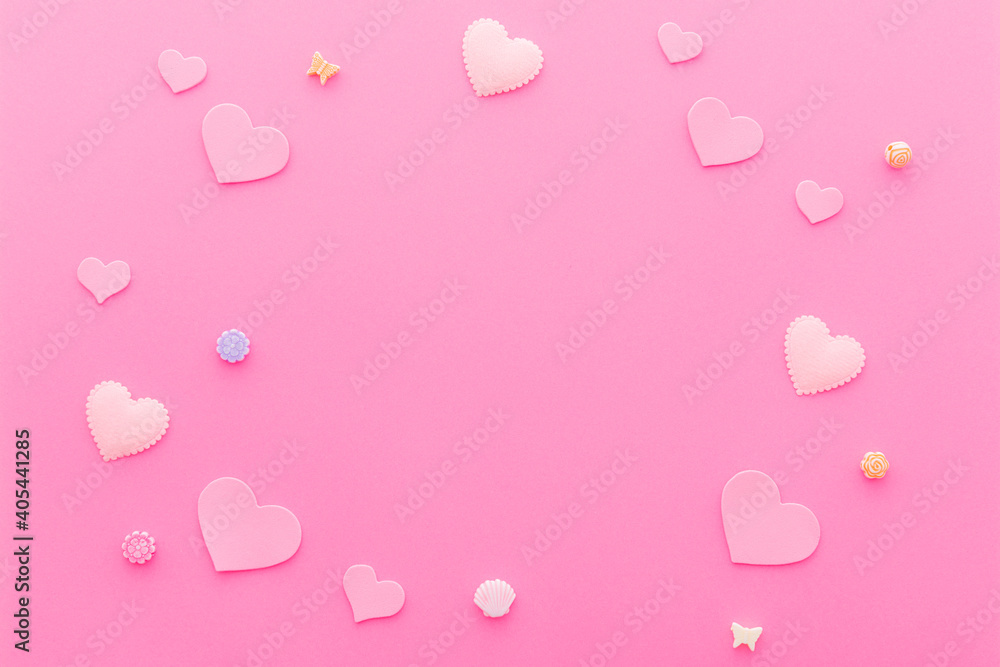 Heart Shape on pink paper background for Love and happy Valentines day with copy space