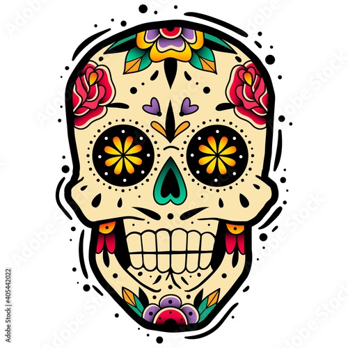 Traditional mexican sugar skull. Traditional mexican sugar skull. Vector illustration. Dia de los muertos shugar colorful head.