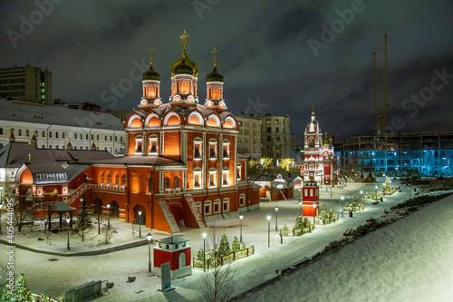 Moscow, Russia - February 04, 2020: Znamenskiy Monastery Cathedral is the olny surviving building of the larger complex. In the early days it was used as the church of the Romanovs