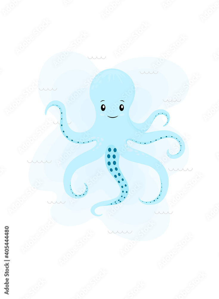 Postcard with an octopus. Vector cartoon illustration of an octopus. Postcard with an octopus. Vector cartoon illustration of an octopus.