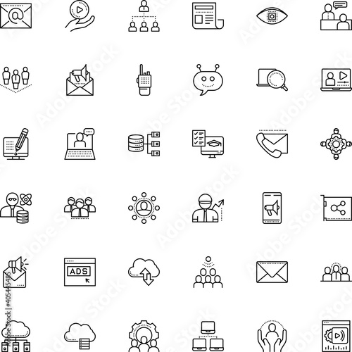 communication vector icon set such as: antenna, blue, chatbot, entrepreneur, film, window, menu, sharing, scientist, telephone, advertising, talkie, blog, component, authority, receive, climate