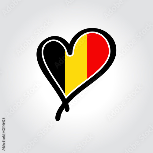 Belgian flag heart-shaped hand drawn logo. Vector illustration.