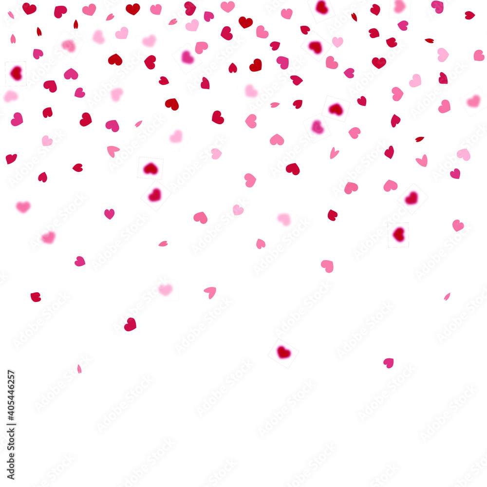 Heart Background. Red Pink Empty Vintage Confetti Template. St Valentine Day Card with Classical Hearts.  Exploding Like Sign. Vector Template for Mother's Day Card. 8 March Banner with Flat Heart.