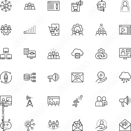 communication vector icon set such as: audience, survey, resources, sensor, panel, president, gear, walk, alert, chain, school, give, planning, innovation, receive, tutorial, profit, wheel, account